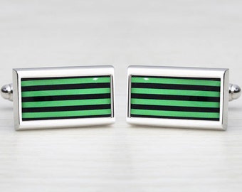 Black and Green Humbug Striped Cufflinks