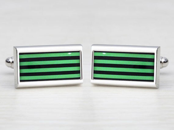 Black & Green Humbug Striped Cufflinks