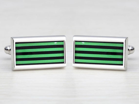 Black and Green Humbug Striped Cufflinks