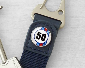 Personalised Race Car Number Keyring - Blue & Red