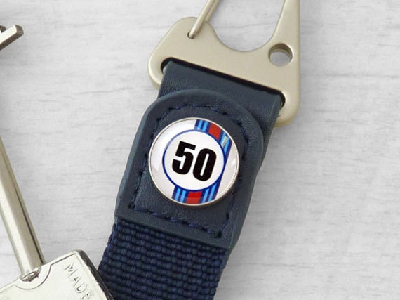 Personalised Race Car Number Keyring - Blue & Red