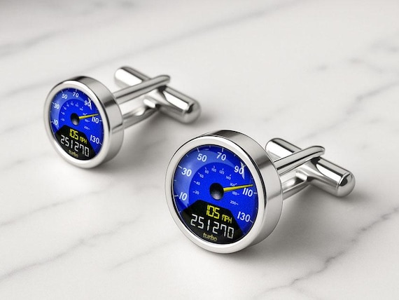 Digital Blue Personalised Speedometer Cufflinks