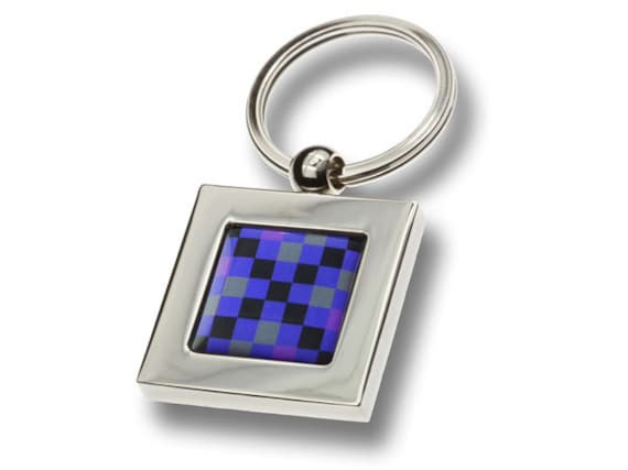 Purple & Grey Square Check with Black Cross Keyring