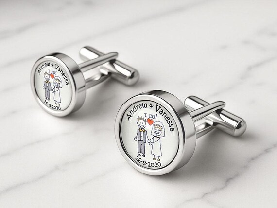 Bride & Groom "I Do" Character Personalised Wedding Cufflinks