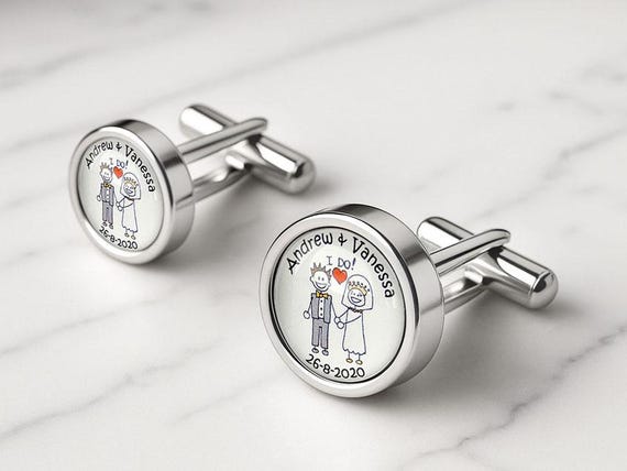 Bride & Groom "I Do" Character Personalised Wedding Cufflinks