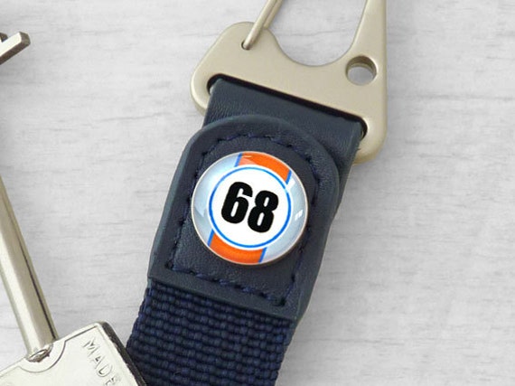 Personalised Race Car Number Keyring - Orange & Blue