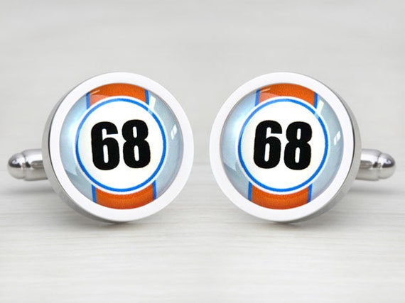 Personalised Race Car Number Cufflinks - Orange & Blue