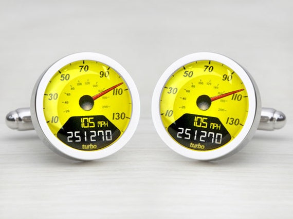 Digital Yellow Personalised Speedometer Cufflinks