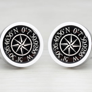 Personalized Compass GPS Coordinate Location Map Cufflinks Black