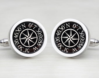 Personalized Compass GPS Coordinate Location Map Cufflinks