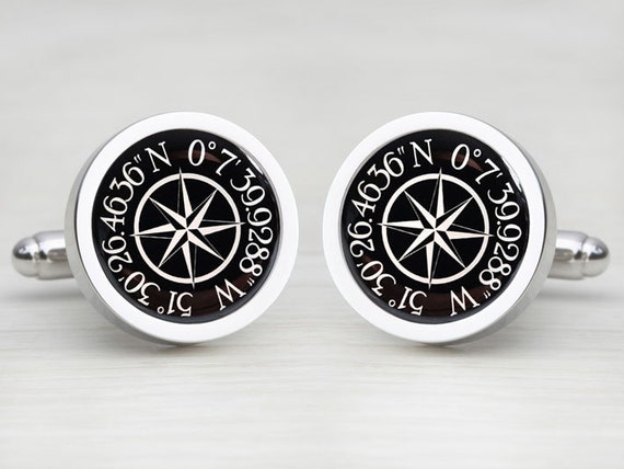 Personalized Compass GPS Coordinate Location Map Cufflinks