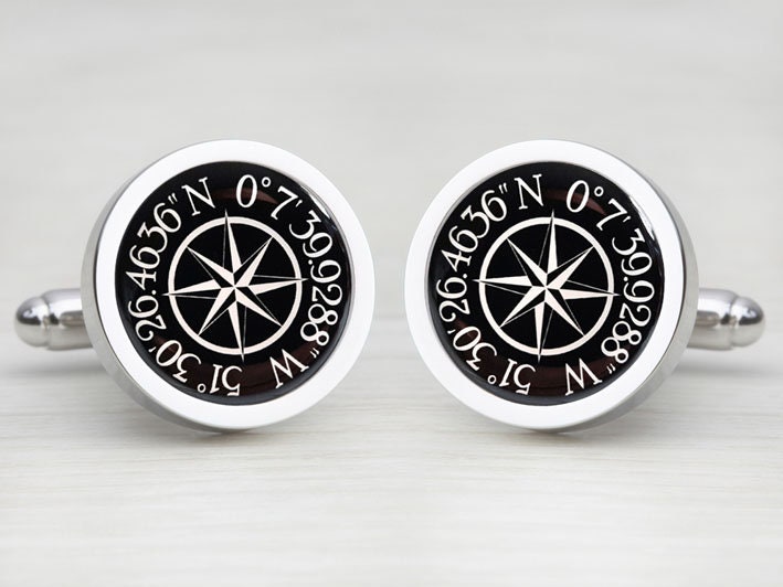 Personalized Compass Gps Coordinate Location Map Cufflinks