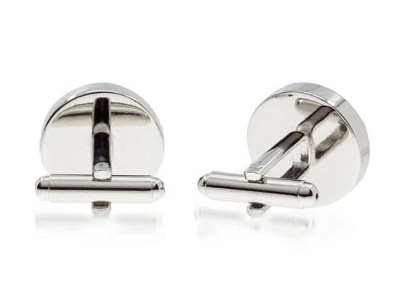 a product detail shot showing the back of the quality stainless steel cufflinks with fasteners