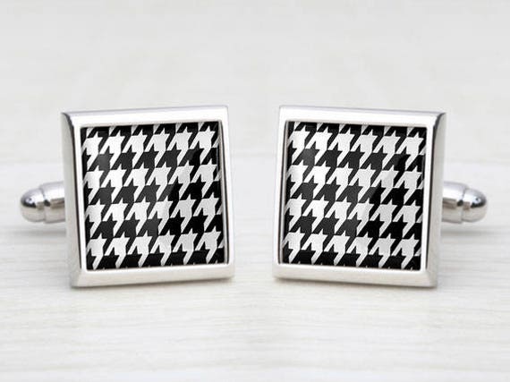 Monochrome Black & White Houndstooth Cufflinks