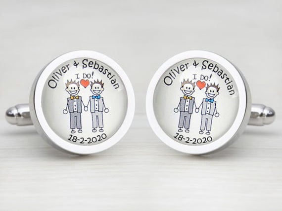 Civil Partnership "I Do" Character, Personalised Gay Wedding Cufflinks