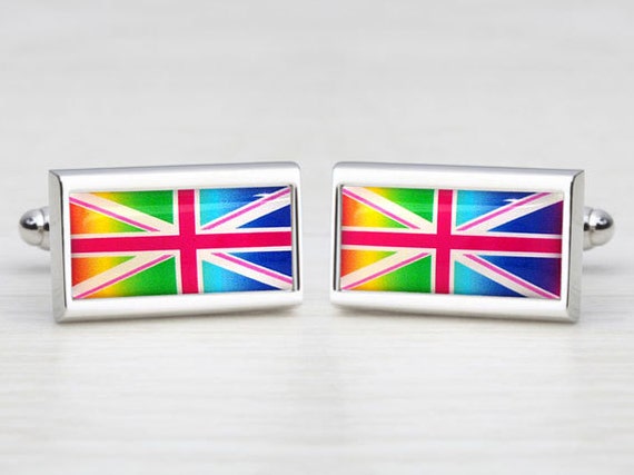 Multi-Coloured Rainbow Union Jack Cufflinks