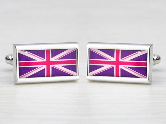 Deep Purple & Cerise Pink Union Jack Cufflinks