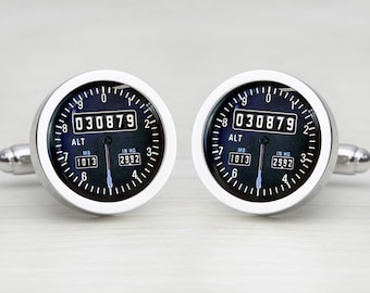 Personalised Airplane Altimeter Cufflinks