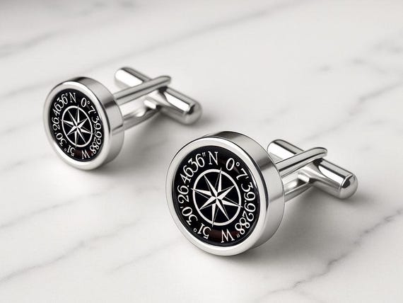 Personalized Compass GPS Coordinate Location Map Cufflinks