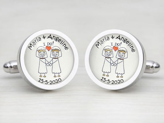 Civil Partnership "I Do" Brides, Character Personalised Wedding Cufflinks