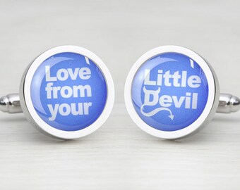 Azure Blue 'Love From Your Little Devil' Round Cufflinks