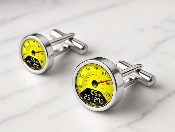 Digital Yellow Personalised Speedometer Cufflinks
