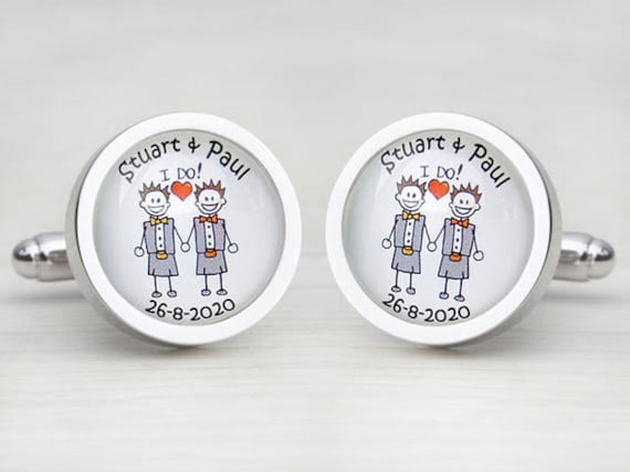 Scottish Kilt "I Do" Civil Partnership, Character Personalised Wedding Cufflinks