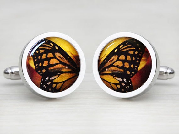 Vibrant Yellow Butterfly Wing Print Cufflinks