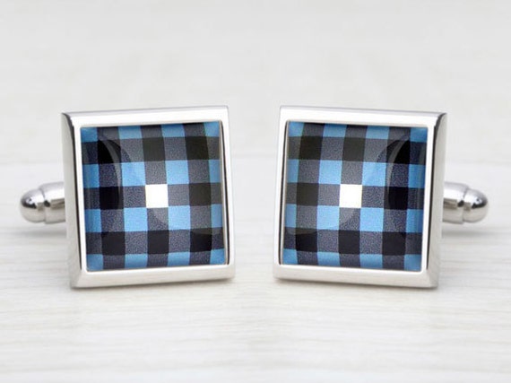 Pale Blue Checked Cufflinks