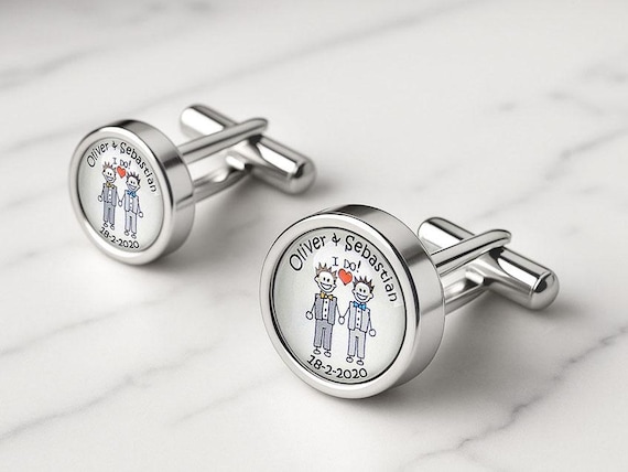 Civil Partnership "I Do" Character, Personalised Gay Wedding Cufflinks