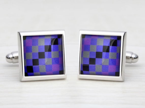Purple & Grey Check with Black Stripe Cufflinks
