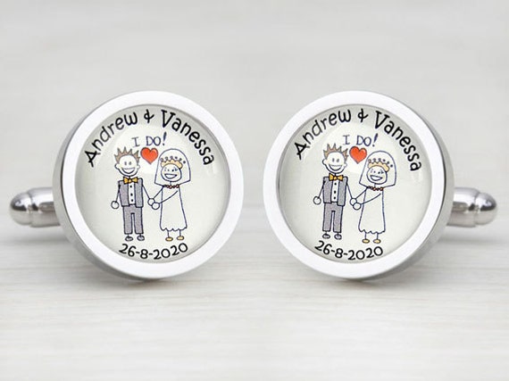 Bride & Groom "I Do" Character Personalised Wedding Cufflinks