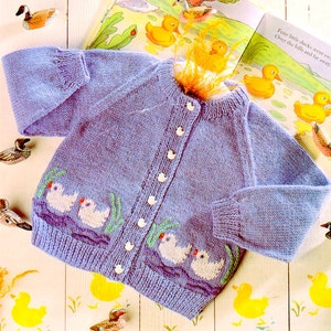 Sweater Baby Children Knitting Pattern Duck Motif Picture Sweater 20" - 26" 1 - 7 Years 8 Ply DK PDF Instant download