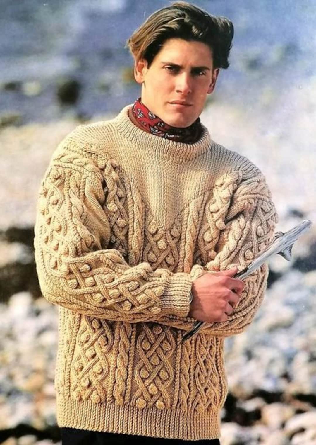 Man's Aran Sweater With Rib Yoke Inset 38