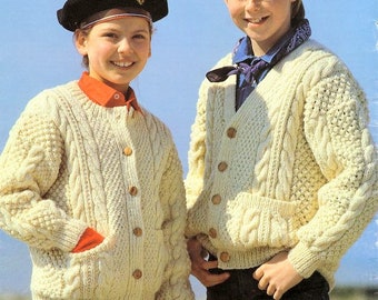 Child's Cardigan Round & V Neck Drop Sleeve Pockets Traditional, Boy, Girl,  22" - 32"  ~ Aran 10 Ply Knitting Pattern PDF Instant download