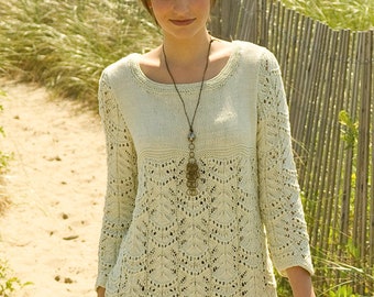 Womens Ladies Lovely Wavy Lace Pattern Tunic 36" - 50" DK Cotton   pdf instant download DK Knitting Pattern