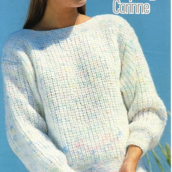 Very Easy Quick Knit Beginner Fishermans Rib Sweater Round Neck Woman's~ Bulky 12 Ply wool ~ 32" -38" Knitting Pattern PDF Instant download