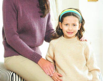 Classic Plain Unisex Aran Sweater Cardigan Mens Womens Childrens  Round & V Neck Raglan  24"- 50" PDF Download Aran 10 Ply Knitting Pattern