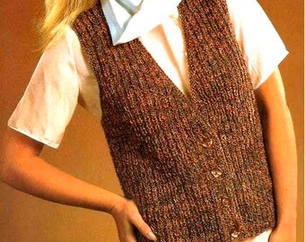 Easy Rib V Neck Waistcoat Womens Girls  30" - 40" Aran 10 ply Worsted Knitting Pattern PDF Instant Download