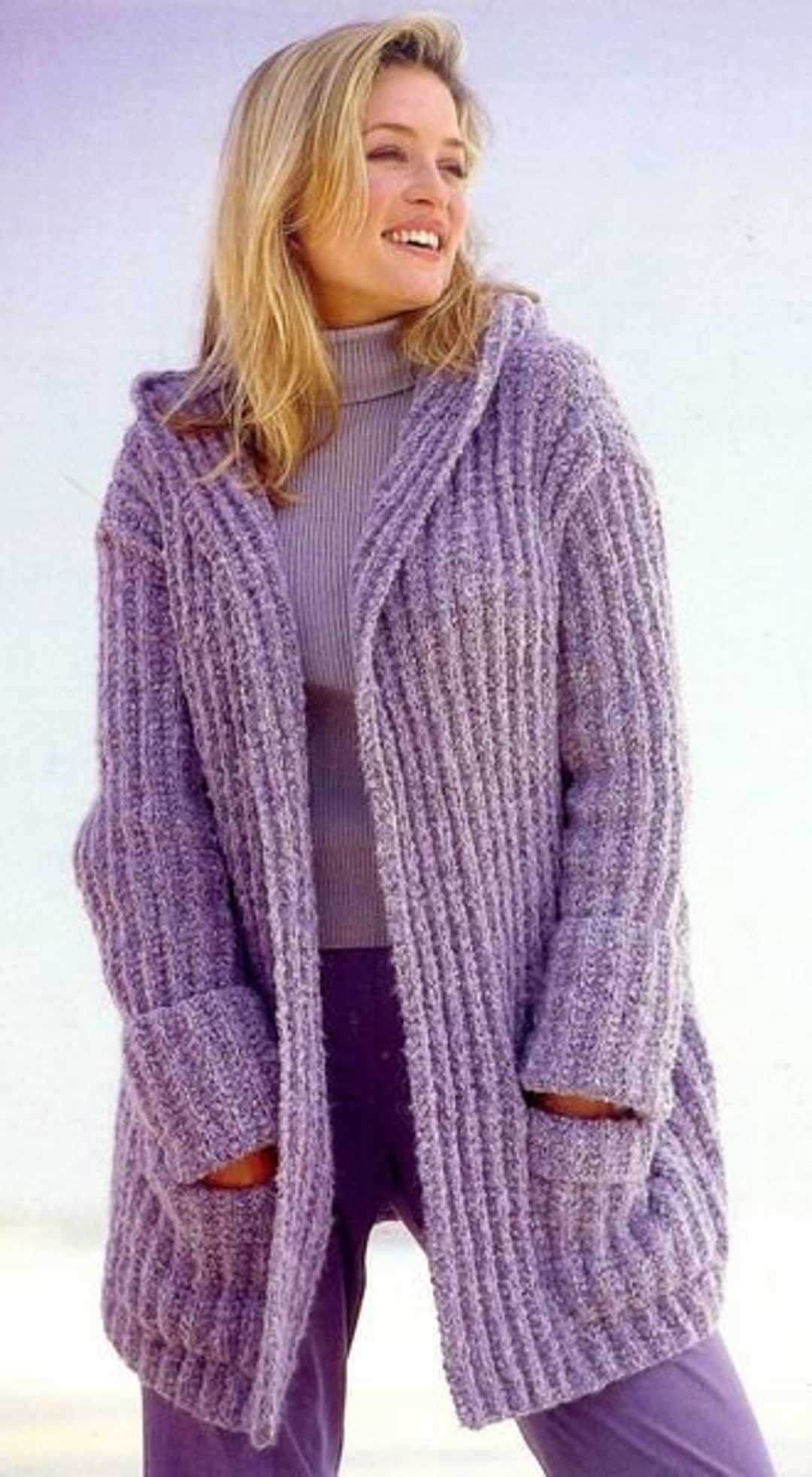 Woman's Easy Hooded Coat Jacket With Pockets and Cuffs ~ Aran 10 Ply ...