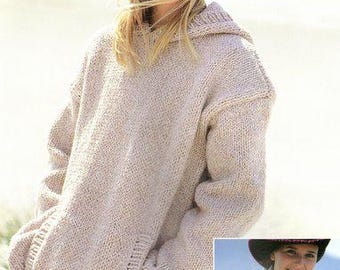 Easy Family Hooded Sweater Jumper Hoodie Pockets Slouchy Womens Mens Childs  24 - 43" ~ Bulky Chunky 12 Ply Knitting Pattern PDF Download