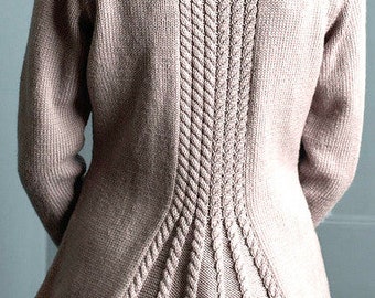 Womans Ladies Fitted Cable Vent Peplum Jacket 32&quot; -42&quot; DK Knitting Pattern PDF Instant download