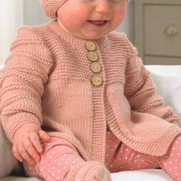 Easy Knit Baby Jacket Cardigan Hat Bootees  12" -20" ~  DK 8 ply Light Worsted yarn pdf instant download