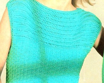 Womens Slipover Round Neck Lacy Eyelet Top Jumper Sweater Vest  32"-38" DK 8 Ply Light Worsted Wool Knitting Pattern PDF download