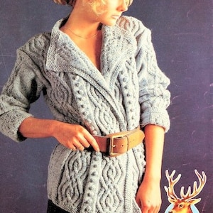 Woman's Celtic Traditional Jacket Cardigan Cable & Bobbles 28" - 42"   ~  Aran 10 Ply Knitting Pattern PDF Instant download