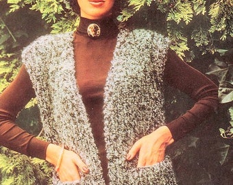 Womans Easy Knit Chunky 12 Ply Waistcoat Pockets Edge to Edge & Hat 33" - 39" Knitting Pattern  PDF Instant Digital Download