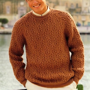 Cable Sweater Raglan Sleeves Man's Sweater ~ 38" - 48" DK Knitting Pattern PDF Instant Download