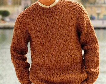 Cable Sweater Raglan Sleeves Man's Sweater ~ 38" - 48" DK Knitting Pattern PDF Instant Download