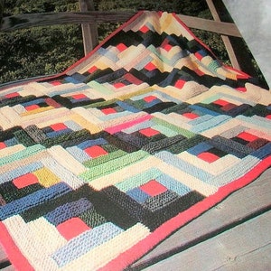 Easy Log Cabin Blanket Bedspread Afghan Throw Garter Stitch 36" x 50" ~ Aran Worsted 10 Ply  Knitting Pattern PDF Instant download