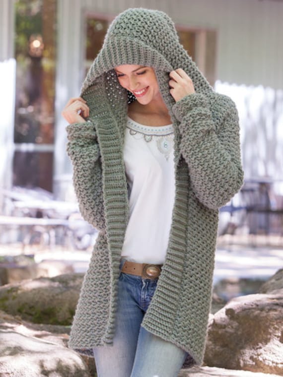 Crochet Hooded Hoodie Sweater Coat Jacket Womens 36 50 Chunky 12 Ply  Instant PDF Download - Etsy
